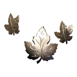 Sterling Silver Maple Leaf Pin & Earring Set